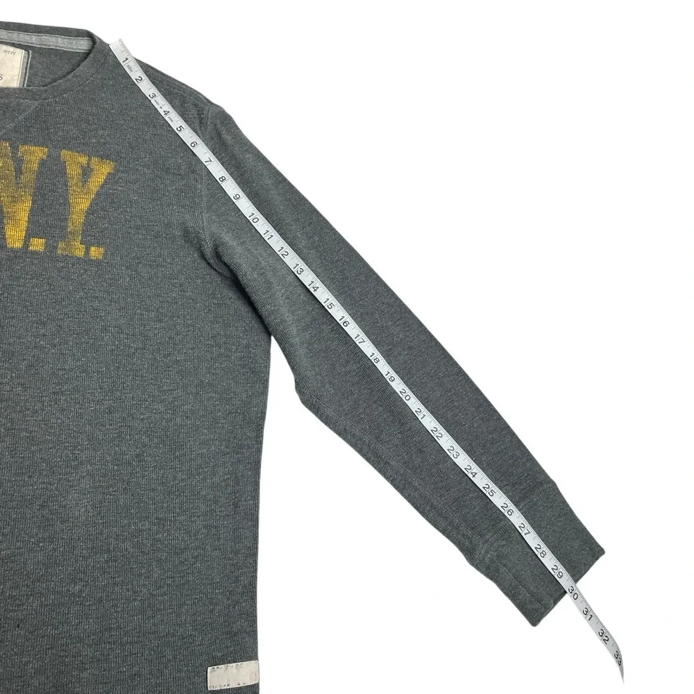 Y2K American Eagle NY Thermal Sweater Mens XXL 2XL‎ Gray Ribbed Grunge Preppy